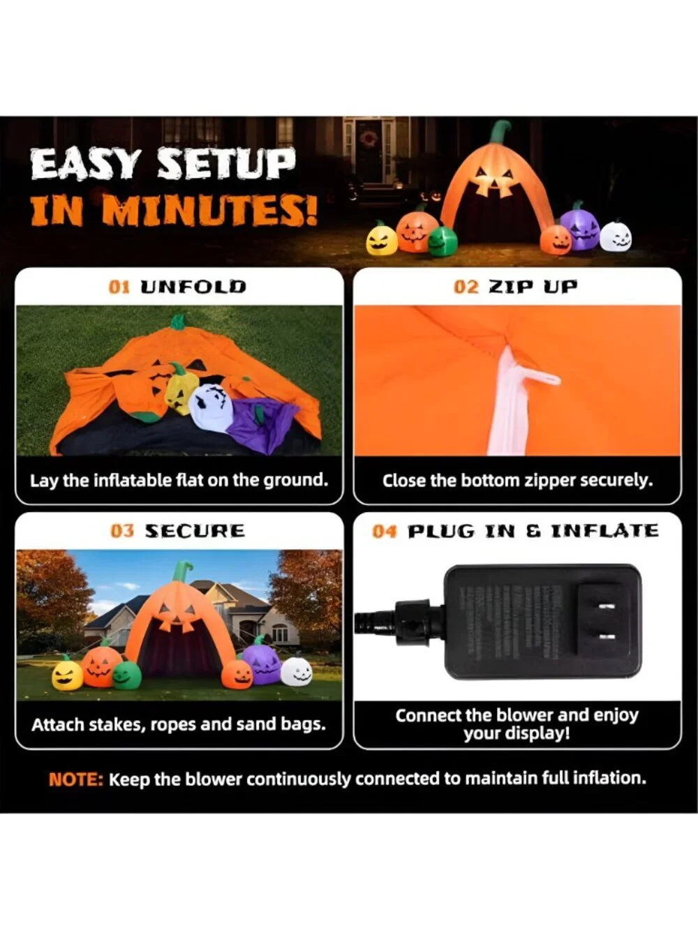 14.5FT Halloween Inflatable Walk-in Pumpkin House with LED Lights